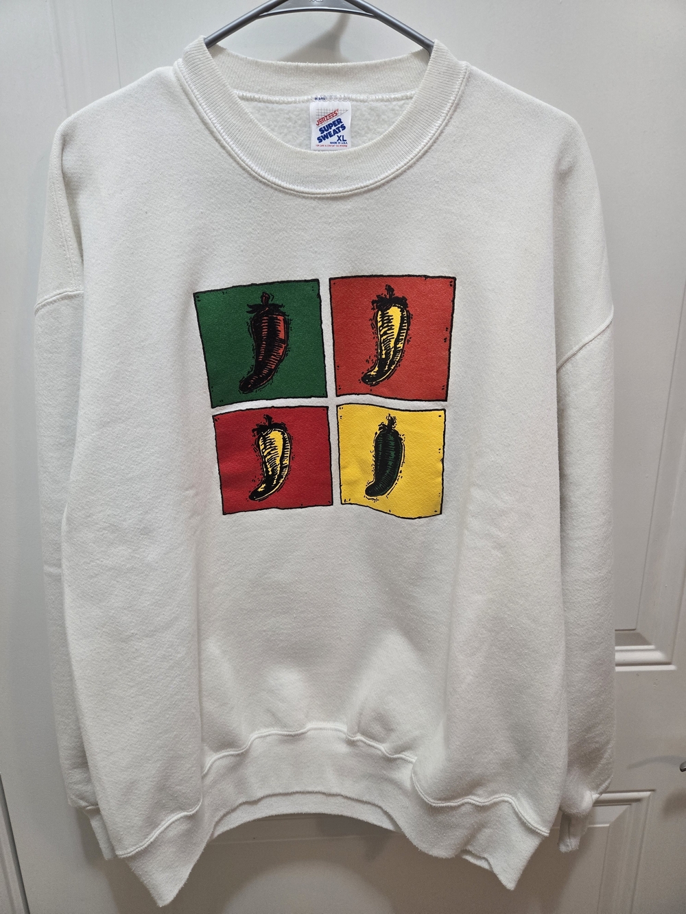 Jerzees Cream Crewneck Sweatshirt with Red, Green and Yellow Pepper Panels